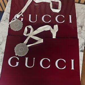 Gucci Red Shopping Bags with White Handles
